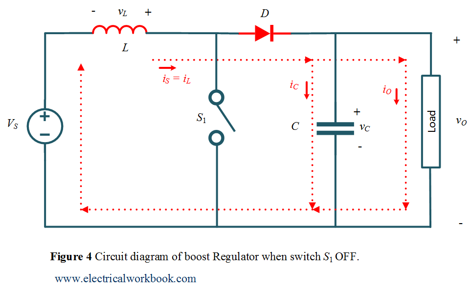 Circuit diagram of boost Regulator when switch S1 OFF