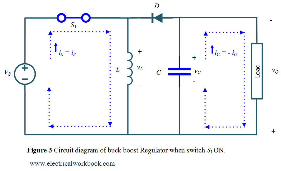 Circuit diagram of buck boost Regulator when switch S1 ON