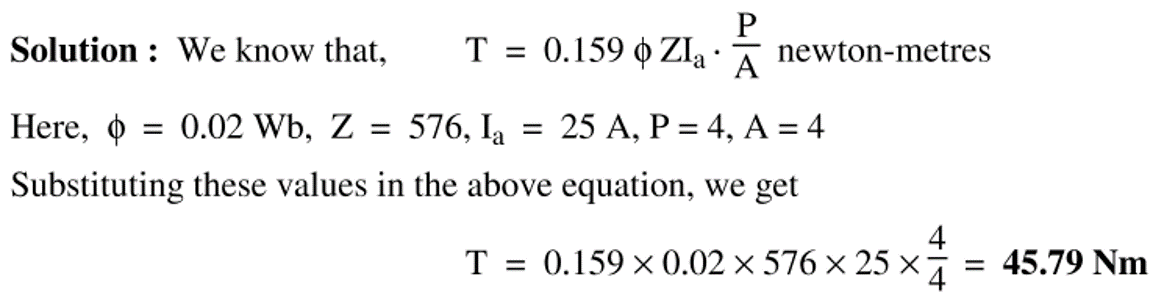 Torque Equation of a DC Motor examples